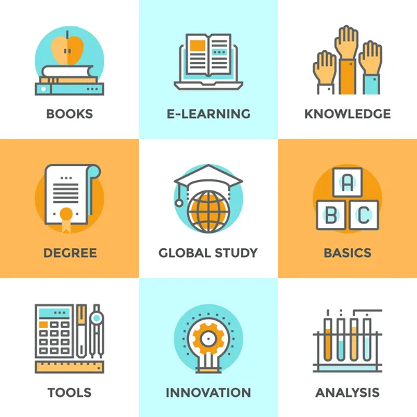 Jeu d'icônes de ligne d'apprentissage en ligne — Image vectorielle
