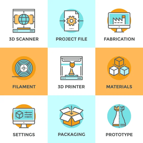 Conjunto de iconos de línea de impresión 3D — Archivo Imágenes Vectoriales