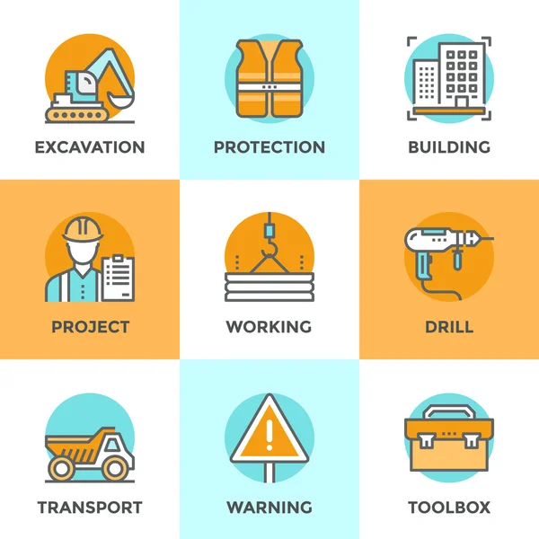 Construction site line icons set — Stock Vector