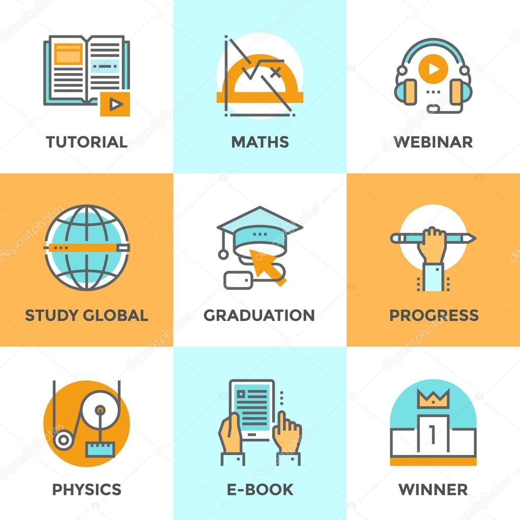 Education and study line icons set