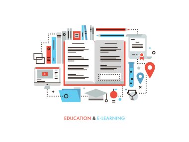 E-öğrenme düz hat illüstrasyon