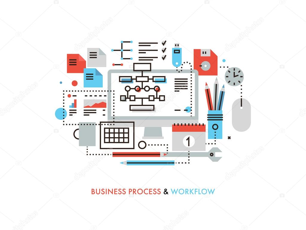 Business workflow flat line illustration