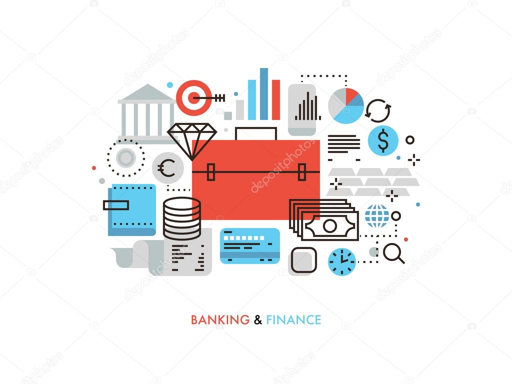 Finance and banking flat line illustration