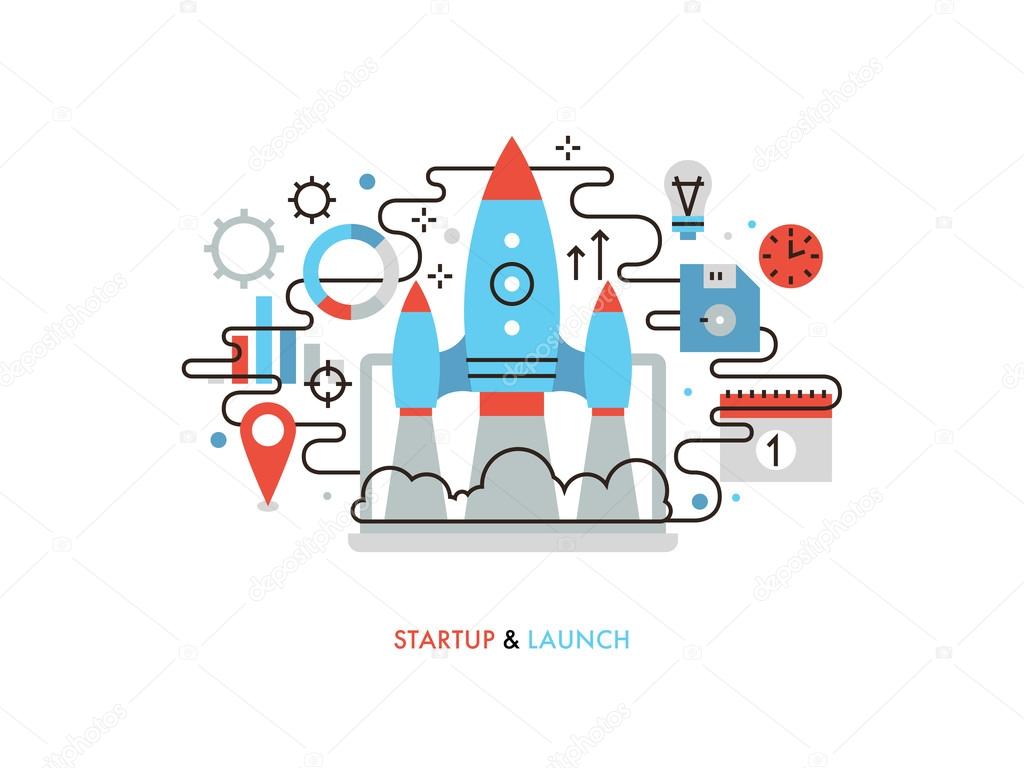 Business startup flat line illustration