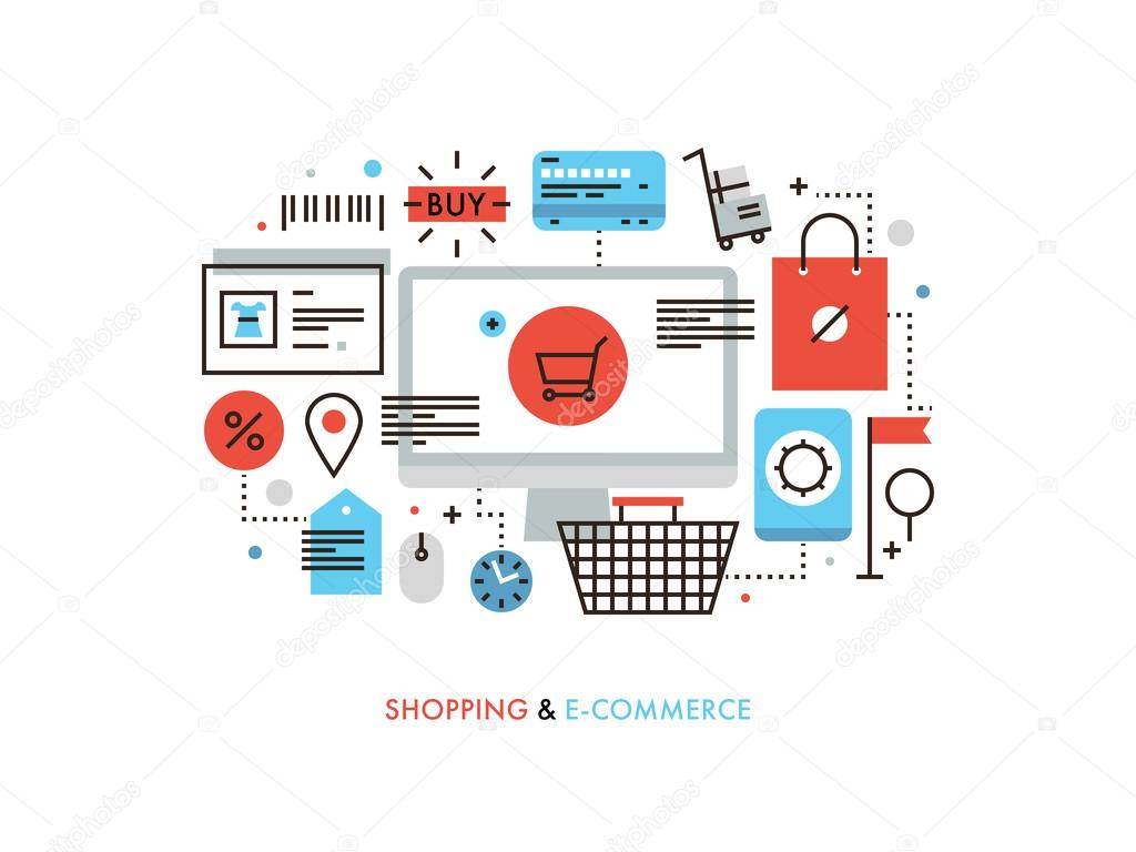 Shopping and e-commerce flat line illustration
