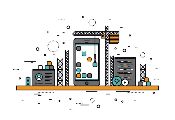 Aplicaciones móviles estilo de línea de construcción — Vector de stock