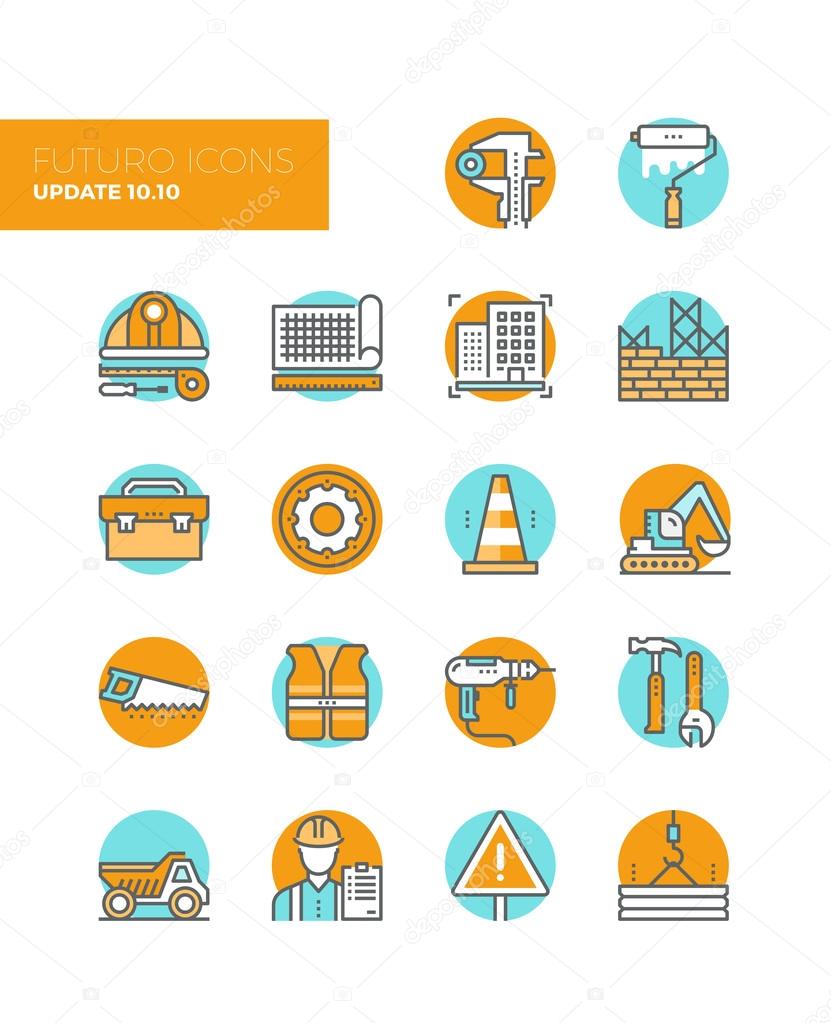 Building construction line icons 