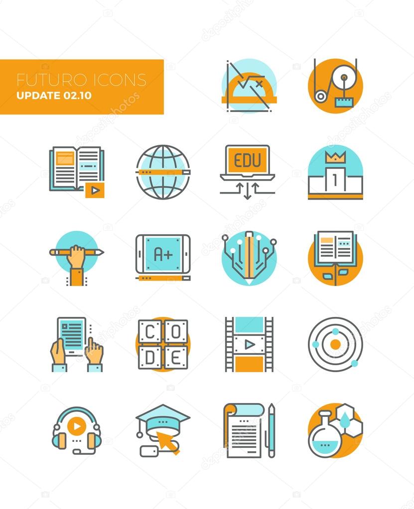 Education technology line icons