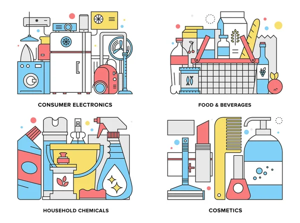 Ensemble de produits de consommation de supermarché — Image vectorielle