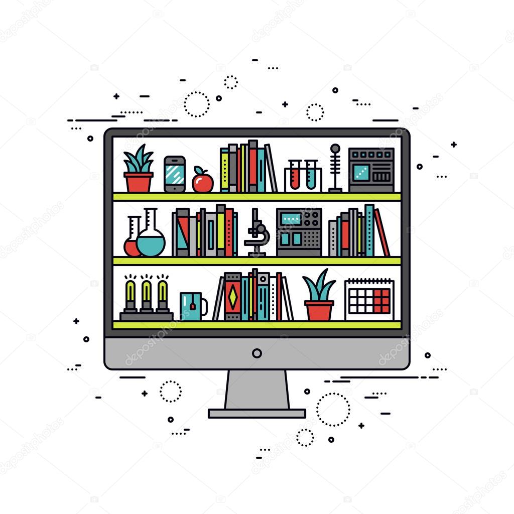 Computer education line style illustration