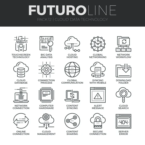 Conjunto de iconos de tecnología de datos en la nube — Vector de stock