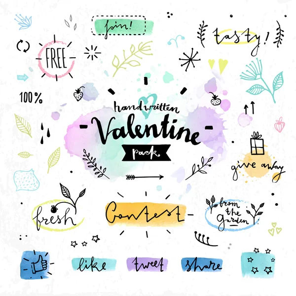 Floral drawing elements Valentines day vector graphics — Stock Vector