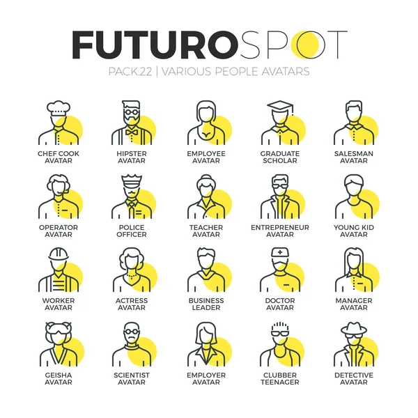 Menselijke Avatars Futuro Spot pictogrammen — Stockvector