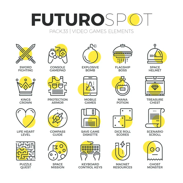 Video Gaming Futuro Spot Iconos — Vector de stock