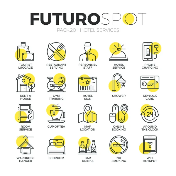 Servicios del hotel Futuro Spot Iconos — Vector de stock