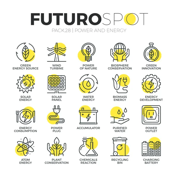 Energía Sostenible Futuro Spot Iconos — Archivo Imágenes Vectoriales