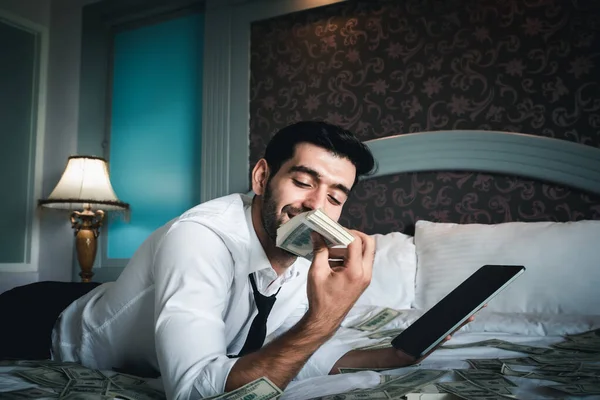 Handsome Young Bearded Businessman Cash — Stock Photo, Image