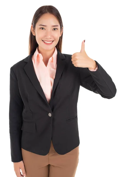 Schöne Geschäftsfrau Zeigt Geste Gut Isoliert Auf Weißem Hintergrund — Stockfoto