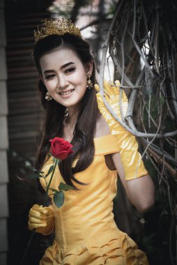 Prenses gibi güzel elbiseli şirin bir kız. 