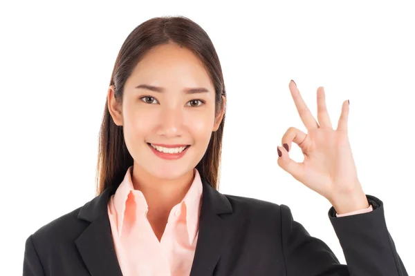 Schöne Geschäftsfrau Zeigt Geste Isoliert Auf Weißem Hintergrund — Stockfoto