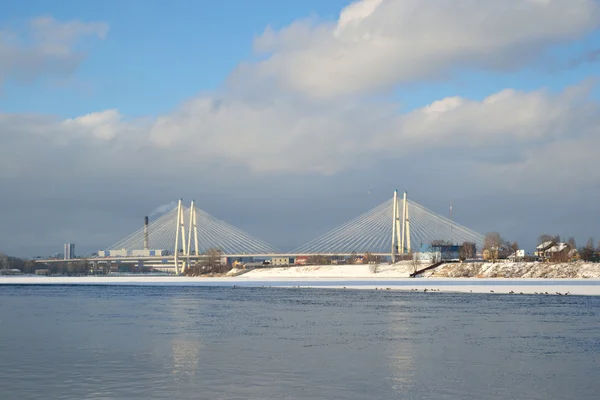 Kablo köprü ve Neva nehri kaldı.. — Stok fotoğraf