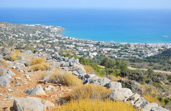 Aegean Sea and Hersonissos town. — Stock Photo, Image