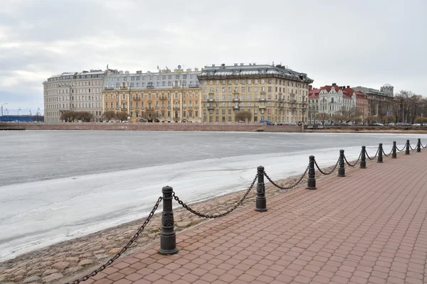 Uitzicht op de rivier van de Neva bevroren en Petrograd kant. — Stockfoto