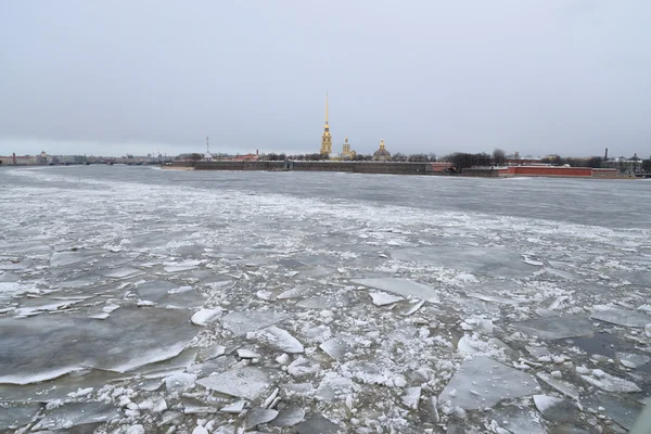 Frozen River Neva ve Peter ve Paul Kalesi 'nin Kalesi. — Stok fotoğraf