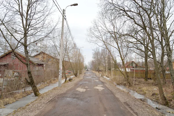 Street in the village of Petro-Slavyanka in early spring. — Stock Photo, Image