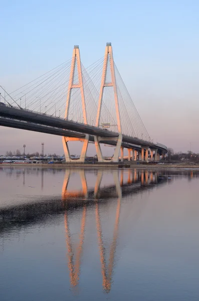 Kablo köprü ve Neva nehri kaldı.. — Stok fotoğraf