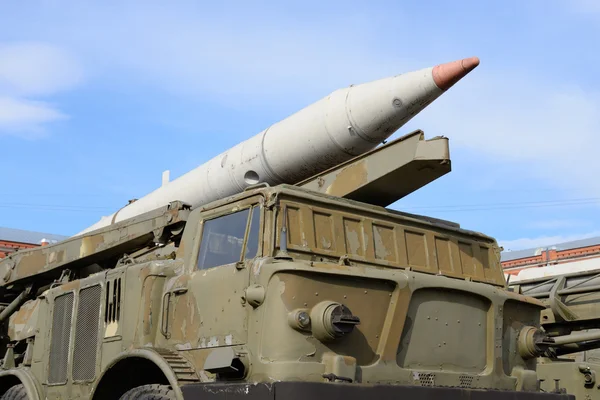 Launcher 2P113 with a rocket 2M21 missile complex 9K52 Luna-M in Military Artillery Museum. — Stock Photo, Image