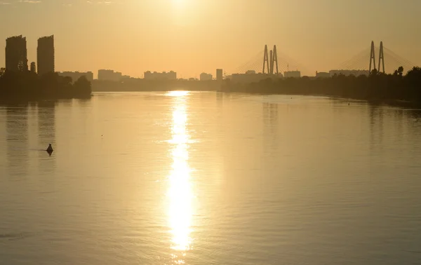 Lanovka zůstala most a řeka Neva. — Stock fotografie