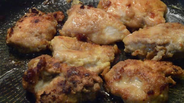 Filete Pollo Frito Rodajas Sartén — Vídeos de Stock