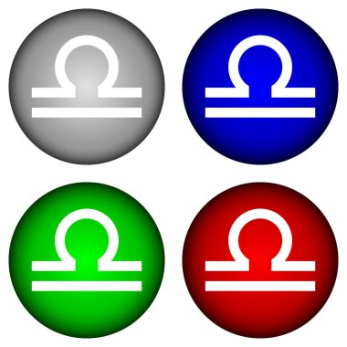 Beyaz arkaplanda terazi sembolleri olan düğmeler. Vektör illüstrasyonu.