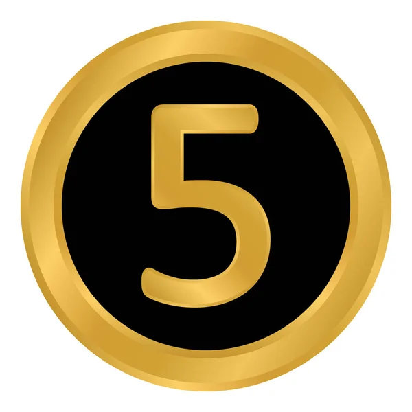 Золотая Кнопка Номер Пять Белом Фоне Векторная Иллюстрация — стоковый вектор