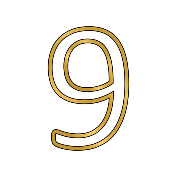 Gold Number Nine Symbol White Background Vector Illustration — Stock Vector