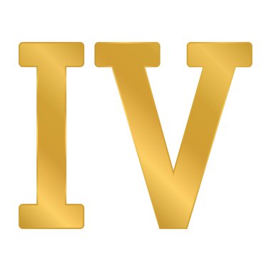 Beyaz arka planda Altın Roma rakamı dört. Vektör illüstrasyonu.