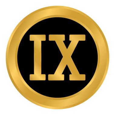 Altın Roma rakamı dokuz düğmesi. Vektör illüstrasyonu.