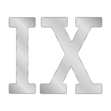 Beyaz arka planda Metal Roma rakamı dokuz. Vektör illüstrasyonu.