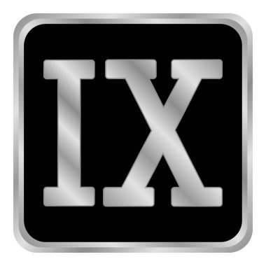 Metal Roma rakamı dokuz düğmesi. Vektör illüstrasyonu.