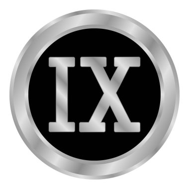 Metal Roma rakamı dokuz düğmesi. Vektör illüstrasyonu.