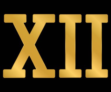 Altın Roma rakamı siyah arka planda on iki. Vektör illüstrasyonu.