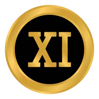 Altın Roma rakamı 11 düğmesi. Vektör illüstrasyonu.