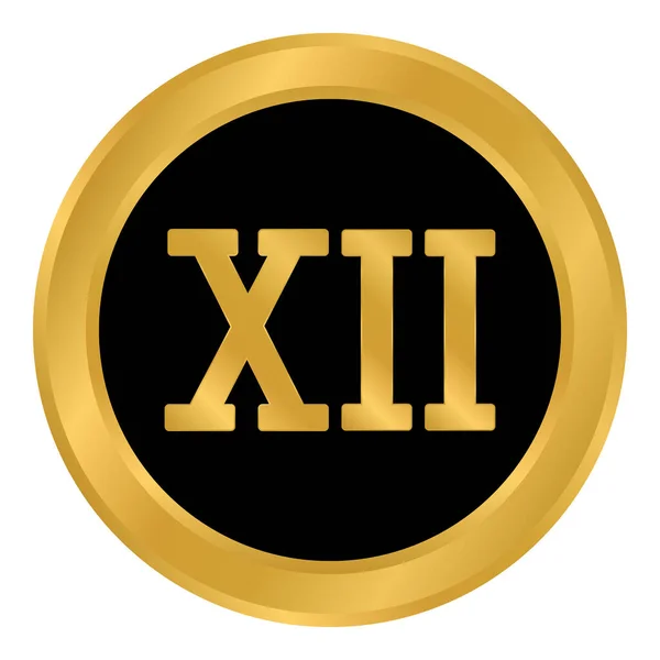 Χρυσό Ρωμαϊκό Νούμερο Δώδεκα Κουμπί Εικονογράφηση Διανύσματος — Διανυσματικό Αρχείο