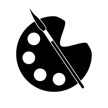 Beyaz arkaplanda boya fırçası ve palet simgesi. Vektör illüstrasyonu.