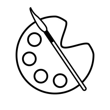 Beyaz arkaplanda boya fırçası ve palet simgesi. Vektör illüstrasyonu.