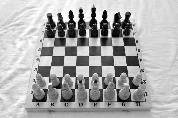 Pièces Échecs Sur Échiquier Bois Noir Blanc — Photo