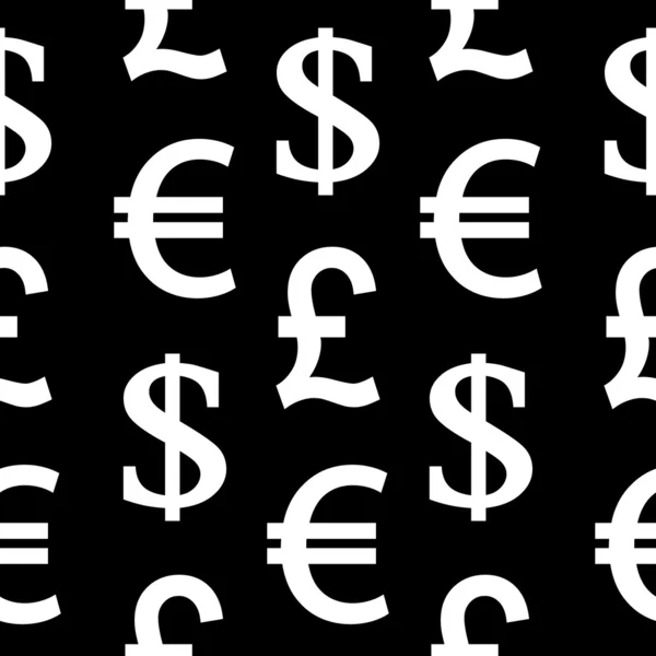 Currency symbols seamless pattern on black — Stock Vector