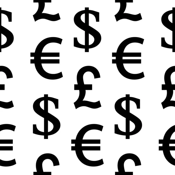 Simboli di valuta modello senza soluzione di continuità sul bianco — Vettoriale Stock