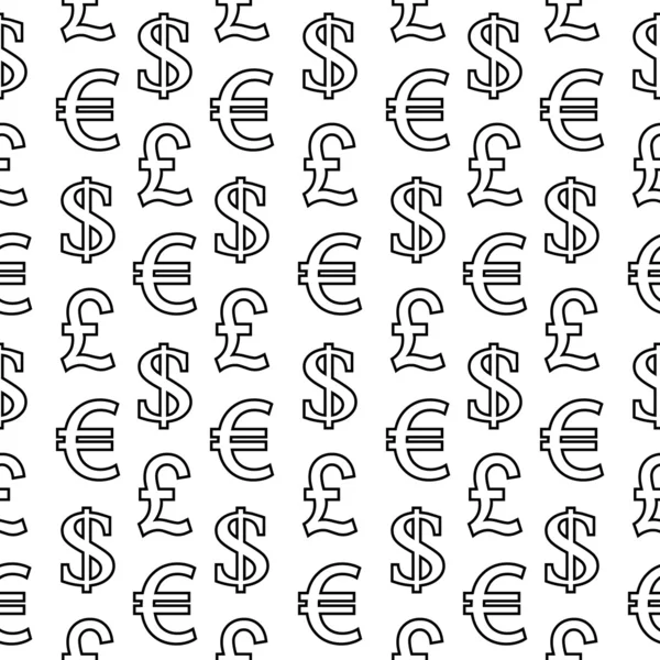 Valuta symbolen naadloze patroon op wit — Stockvector